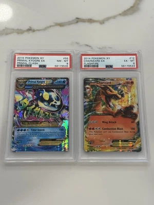 Pokemon XY Primal Clash Primal Kyogre EX PSA 8 & Flashfire Charizard EX PSA 6 - Image 1 of 4