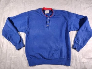 Vintage LL Bean Russell Athletic Sweater Men’s M Blue Sweatshirt Henley 80s 90s - Picture 1 of 6