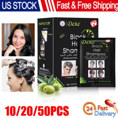 10-50 PIEZAS Champú para Cabello Negro Tinte Instantáneo para Hombres Mujeres Color Negro 5 min Tinte Foto 1 de 4