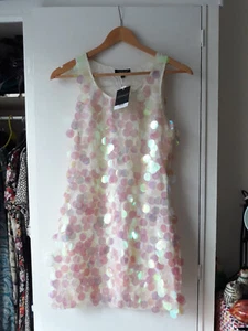 NEW Topshop Dress - Size 6 (EUR 34) - Silk Prom Minidress Sequined Mermaid 60's - Picture 1 of 12