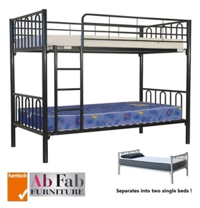 BUNK_BED - FLASH SINGLE BUNK BED METAL STEEL IN BLACK - HUGE 95cm HEAD ROOM - Picture 1 of 3