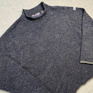 Vintage Y2K PLUGG Sweater Mens Large Roll Neck Blue Marled Knit Wool Pullover - Picture 1 of 9