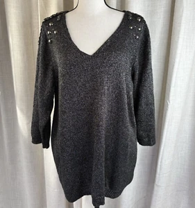 Dressbarn 3X Studded Gray Stretch Sweater 3/4 Sleeves Basic Minimalist Capsule - Picture 1 of 16
