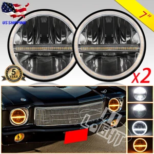 Pair DOT 7"inch Round LED Headlights Hi/Lo Beam For Chevy Monte Carlo 1970-1975 - Picture 1 of 11