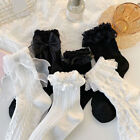 1 Paar Damen-Socken Mit Mittlerer Röhre Spitzenstrümpfe Lolita-Socken Solide 丷