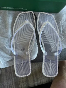 New Clear Tampa Flat Jelly Flip Sandal With Rhinestone Embellishments Size 9.5 - Picture 1 of 2