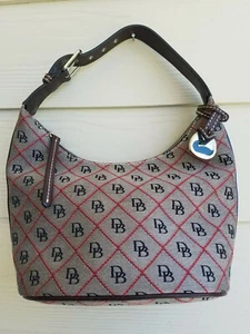 GUC Genuine Dooney & Bourke Monogrammed Gray Canvas Shoulder Bucket Purse - Picture 1 of 12
