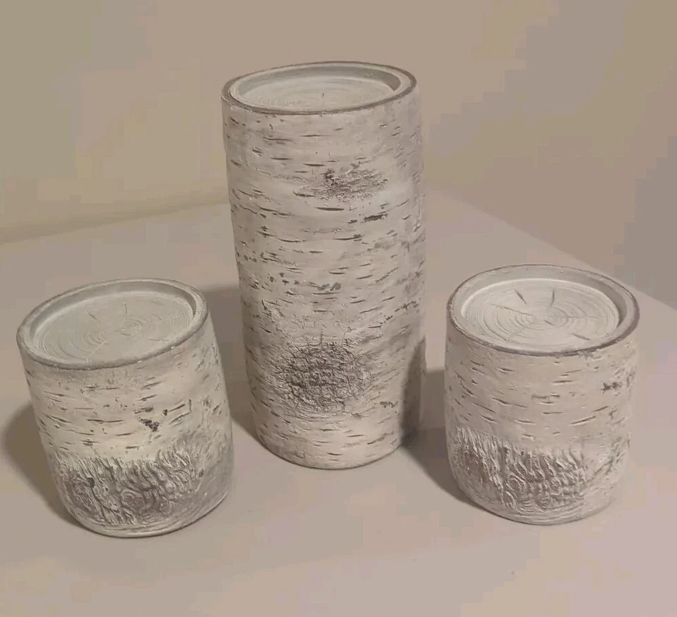 Aspen Cove christmas 2017 candle holders. wooden log design faux birch set of 3 - Image 1 of 4