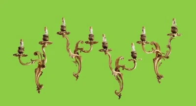 Louis XV style bronze double sconces, fixture set of 4 torch candlesticks - Image 1 of 4