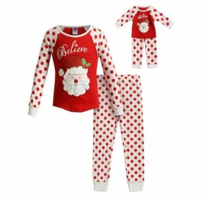 Girl and Doll Matching Pajamas Santa Christmas Dot Outfit fit American Girl 18" - Picture 1 of 2