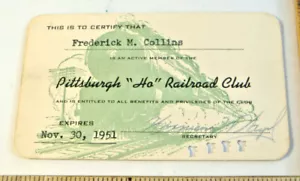 PITTSBURGH "HO" RAILROAD CLUB ~ MITGLIEDSKARTE ~ LÄUFT AB 30. NOVEMBER 1951 - Bild 1 von 3