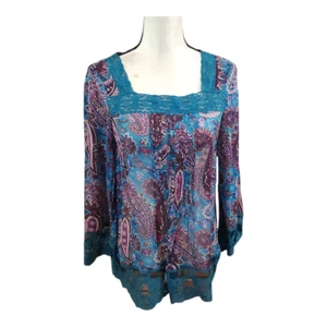 Tunica Sundance Reina 100% seta paisley trasparente bordo pizzo bohemien donna piccola - Foto 1 di 7