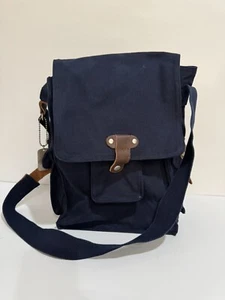 Wine Bottle Bag -Park B. Smith Navy Blue  & Brown Canvas & Leather Double  Cargo - Picture 1 of 13