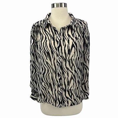 Free People NWD Ciara Button Down Shirt In Zebra Combo Sheer Womens XS Oversized - Image 1 of 4