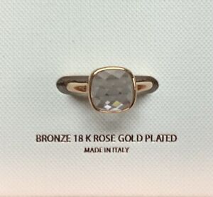 Bronzallure Gold Plated Clear Rock Crystal Solitaire Ring, Size R 1/2  New