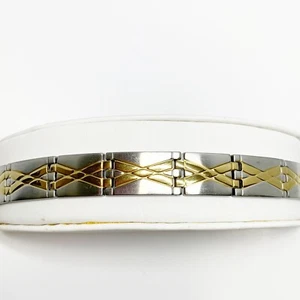 Moda Joyería Hombres Dos Tonos Plata Oro Cadena Eslabón X Pulsera Acero Inoxidable - Imagen 1 de 12