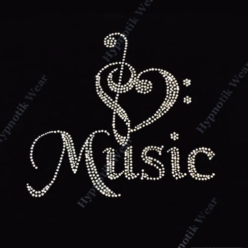 Rhinestone Transfer " Heart Music Note "  Hotfix , Iron On, Bling - Изображение 1 из 1