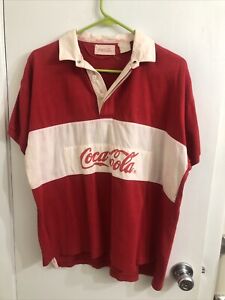 Coca Cola Shirt Classic Red And White Polo/Rugby Style. Vintage 80s Medium
