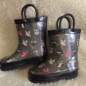 Copelli New York Kinder Mädchen schwarz grau rosa Eulen zum Überziehen Regenstiefel Überziehstiefel 6-7 - Bild 1 von 7