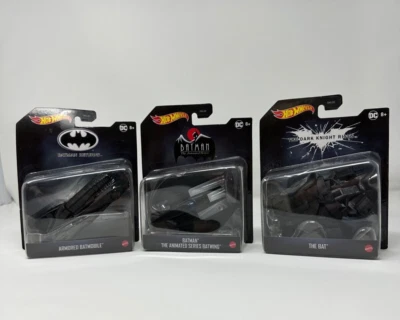 3 Hot Wheels Batman RETURNS BATMOBILE BATWING DARK KNIGHT BAT ANIMATED DC Comics - Image 1 of 4