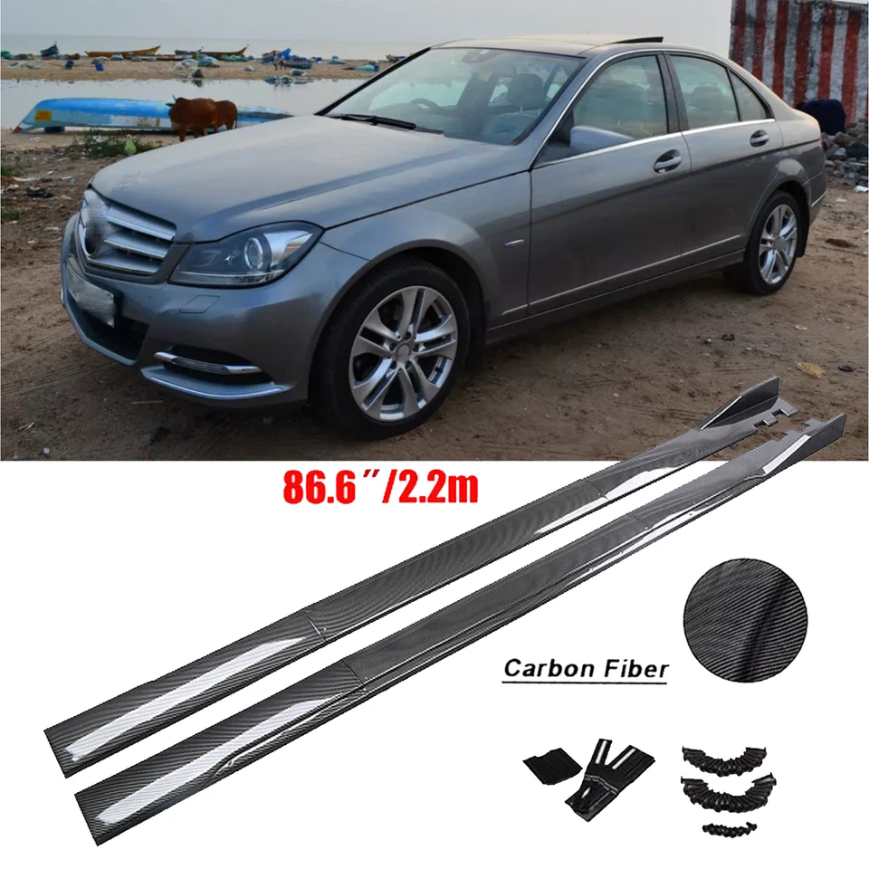 For Mercedes-Benz 86.6" Carbon Style+Side Skirts+Rocker Panel Lip/ Foto 1 de 4