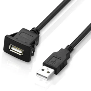 USB 2.0 A Male to Female Flush Mount Panel Cable Shielded For Car Motorcycle 1m - Picture 1 of 6
