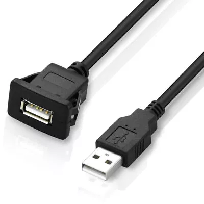 USB 2.0 A Male to Female Flush Mount Panel Cable Shielded For Car Motorcycle 1m - Image 1 of 4