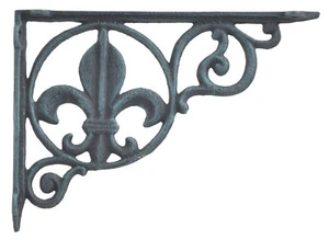 Wall Shelf Bracket Brace Fleur De Lis Home Decor Verdigris Cast Iron 8.625" - Picture 1 of 3