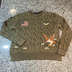 Polo Ralph Lauren Cotton Cable Knit Sweater Embroidery Brown Used - Picture 1 of 16
