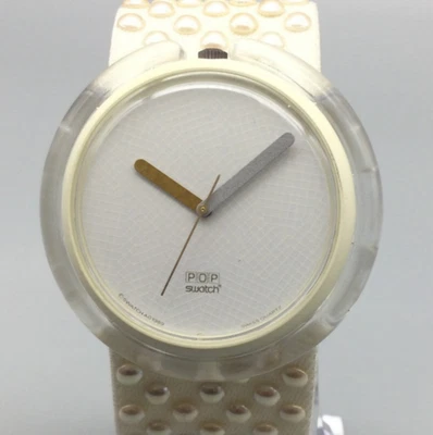 Vtg Swatch Pop Blanc De Blanc Watch Women 46mm Clear Tone White 1989 New Battery - image 1 of 4