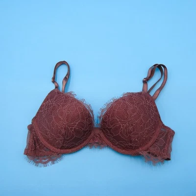 Victorias Secret Push Up Bra 32A Brown Very Sexy Lace Mesh Lingerie Underwired - Image 1 of 4