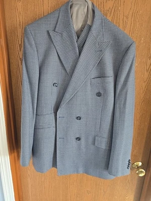 Traje de hombre de lana Tiglio Rosso doble pecho 3 piezas tweed azul y blanco 46R Foto 1 de 4