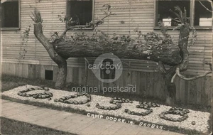 RPPC Camp Dodge IA Log Display with 2033 MC WWI L. Cook Company Vintage PC - Bild 1 von 2