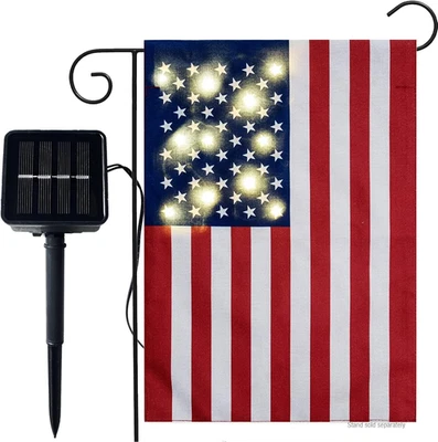 American Flag USA Yard Garden Flag with Lights- Solar LED Burlap US Flag 4Th of  - Image 1 of 4