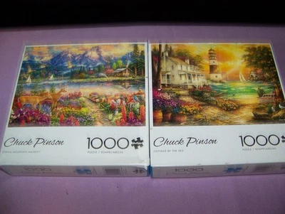 Lote De 2 Rompecabezas Buffalo Chuck Pinson 1000 Piezas - Primavera, Cabañas Foto 1 de 2