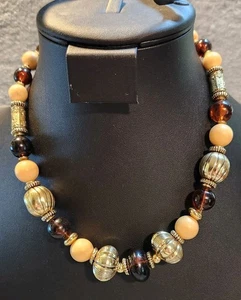 Black & Copper Beaded Gold Tone 9" Necklace - Picture 1 of 3