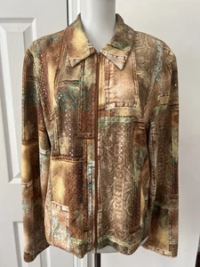 Joseph Ribkoff Vintage Full-Zip Patchwork Print W/Clear Sequin Jacket Size 12 - Picture 1 of 8