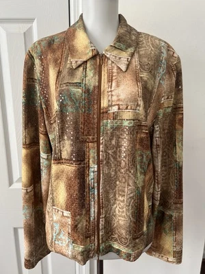 Joseph Ribkoff Vintage Full-Zip Patchwork Print W/Clear Sequin Jacket Size 12 - Image 1 of 4