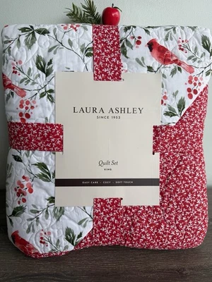 Laura Ashley Christmas CARDINAL 100% Cotton 3pc KING Quilt Set REVERSIBLE NEW! - Image 1 of 4