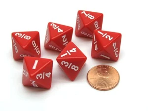 Pack of 6 Math Dice 8-Sided Fraction: 1/8 to 1 - Red with White - Picture 1 of 1