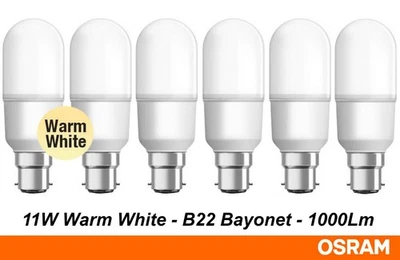 6 x Osram Narrow LED Light Globes Bulbs 11W B22 Bayonet BC Warm White 1000Lm - Image 1 of 4