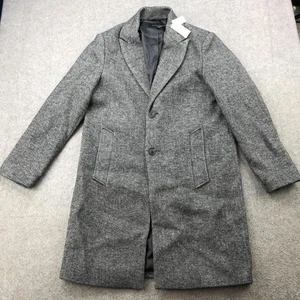 Banana Republic Topcoat Mens Medium Gray Wool Herringbone 2 Button Overcoat - Picture 1 of 13