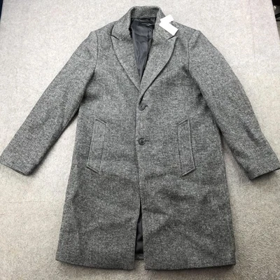 Banana Republic Topcoat Mens Medium Gray Wool Herringbone 2 Button Overcoat - Image 1 of 4