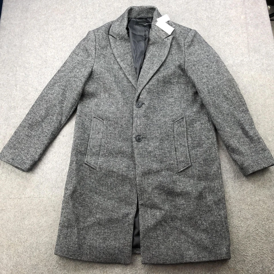 Banana Republic Topcoat Mens Medium Gray Wool Herringbone 2 Button Overcoat - Image 1 of 4