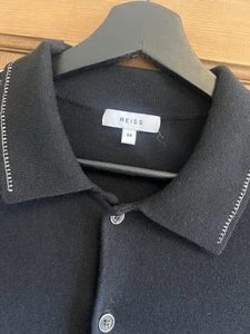 Reiss Men’s Black Wool Blend Top Size UK M Short Sleeve Collared Buttons - Picture 1 of 8