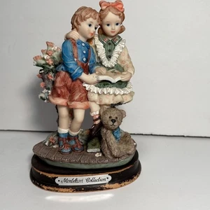 Vintage Montefiori Sammelfigur Bruder Schwester Lesebuch auf Gartenbank  - Bild 1 von 10