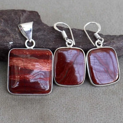 Juego de pendientes colgantes enchapados en plata 925 de jaspe rojo 1,3|1,4" estéticos GW Foto 1 de 3