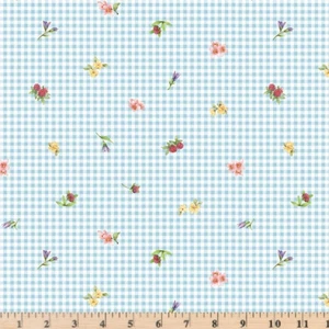 Tela de algodón de guinga con flores en relieve azules Bunnies & Blooms 5661B por media yarda - Imagen 1 de 2