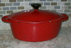  Vintage Red/White  Oval Dutch Oven 5 QUART CAST IRON ENAMELWARE 