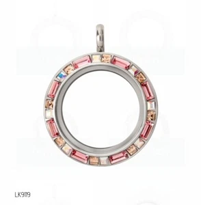 Origami Owl Medium Silver Twist Locket w/PINK BAGUETTE Swarovski Crystal Lk9119 - Picture 1 of 3